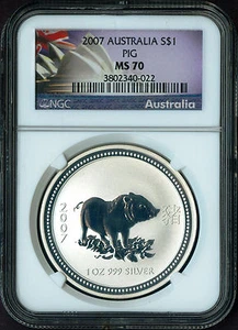 PERFETTO 2007 AUSTRALIA ANNO DEL MAIALE 1 oz lingotti NGC MS70 - Foto 1 di 2