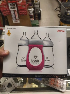 Biberones Joovy CleanFlow Boob de vidrio diamante 8 oz con manga rosa 2179  Foto 1 de 4