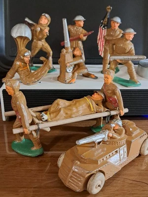 diez soldados de juguete de metal, incl. Barclay y Manoil, cada uno aprox. 3", años 30-40 Foto 1 de 4