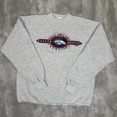 Vintage Denver Broncos Sweatshirt Mens Large Gray Super Bowl Champions NFL 90s - Image 1 of 4