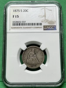 1875 S US Twenty Cent Piece 20C NGC F 15 - Picture 1 of 2