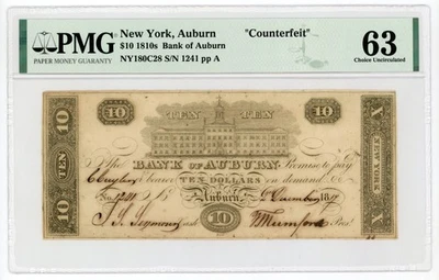 1817 $10 The Bank of Auburn, NEW YORK (CTFT.) Note - PMG CU 63 - Image 1 of 2