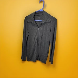 Eileen Fisher Womens Petite Mock Neck Full Zip Stretch Sweatshirt Dark Gray - Picture 1 of 18