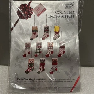 Cross Stitch Cat In Stocking Ornaments Kit Candamar Design - Picture 1 of 7