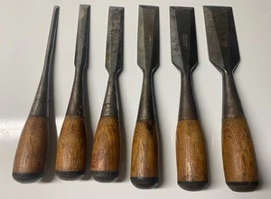 6 Vintage STANLEY graduated CHISELS woodworking carpentry Tools - Picture 1 of 10