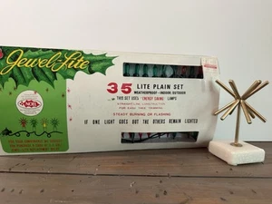 ✨VTG MCM JEWEL-LITE 35 LITE PLAIN SET RED GREEN CHRISTMAS LIGHTS IN BOX TESTED - Picture 1 of 11
