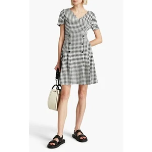 DKNY Kleid Gr. 2 schwarz weiß Jacquard Fit & Flare Kurzarm Mini Academia Neu mit Etikett - Bild 1 von 9