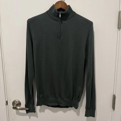 Reiss Blackhall Merino Wool Half 1/4 Zip Funnel Neck Long Sleeve Green Sweater M - Image 1 of 4