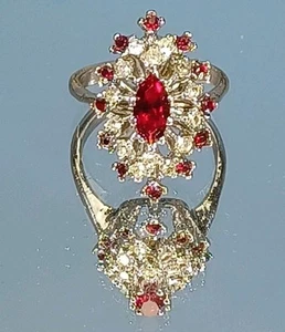 18kt HGF Gorgeous RUBY & CZ Cluster Cocktail Ring Size 5.50 Eye Catching Beauty - Picture 1 of 10