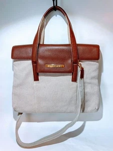 BVLGARI Shoulder Handbag 2WAY Bag Gold Hardware Leather x Canvas for Women's - Picture 1 of 17