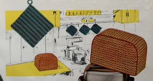 Vintage 1950s Woven Filet Crochet Doily Pattern TOASTER COVER & POT HOLDER - Picture 1 of 1