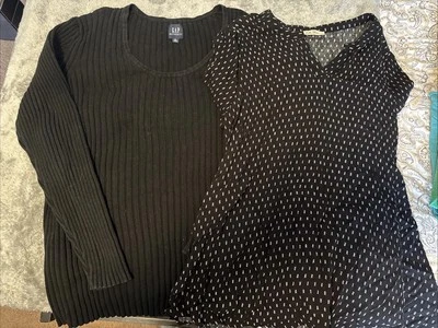 Two Maternity Shirts : Black Gap Sweater XL, Short Sleeve W Tie In Back XL - Image 1 of 4