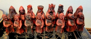Large Huge Isle Of Lewis Stone Resin Carved Chessmen Red Chess Set 5" King Rare! - Picture 1 of 19