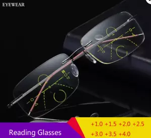 Herren Frauen Titanlegierung Gleitsicht Multifokus Lesebrille randlose Brille - Bild 1 von 26