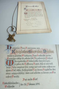 Certificado de caligrafía NIEDERSCHÖNHAUSEN 1898 para director de jardinería Theodor JAWER - Imagen 1 de 9