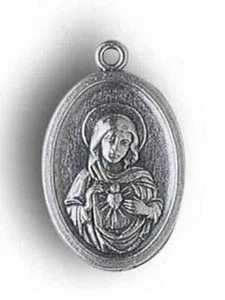 SACRED HEART OF MARY Medal Pendant, SILVER TONE, 22mm X 15mm, MADE IN ITALY - Picture 1 of 3