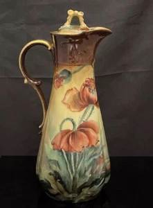 Antique W.G. & Co Poppy Design Limoges France Porcelain Lidded Pitcher/Tankard - Picture 1 of 10