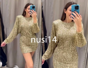 ZARA NEU OPEN-BACK ZW KURZES PAILLETTEN KLEID GOLD XS-XL 9949/108 SALE PRICE!!! - Bild 1 von 4