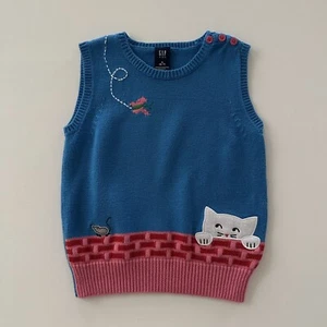 Gap Girls 6-7 Kitty Sweater Vest Blue Pink Butterfly - Picture 1 of 4