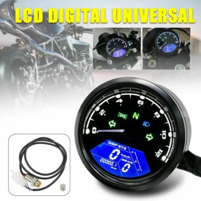LCD Digital Universal Motorcycle Odometer Speedometer Tachometer 12000RPM - Image 1 of 4