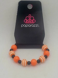 NWT Paparazzi Orange & Black Beaded Elastic Bracelet                      HGP22 - Picture 1 of 4