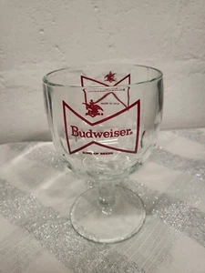 Vintage Budweiser RED Bowtie Thumbprint Goblet Glass Beer Mug Mint Condition - Picture 1 of 2