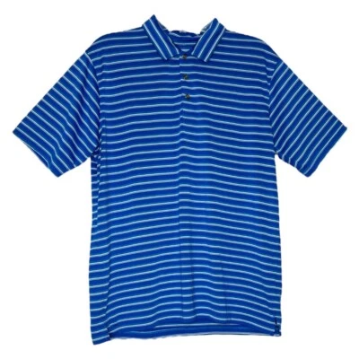 Pebble Beach Performance Mens Polo Golf Shirt Blue White Striped Short Sleeve XL - Image 1 of 4