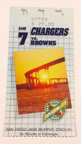 1987 San Diego Chargers Cleveland Browns NFL Football Ticket Stub Cover