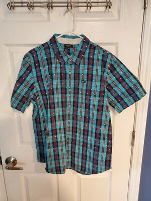 Camisa a Rayas Tejida Turquesa/Púrpura/Naranja Lifted Research Group Talla Grande Foto 1 de 4