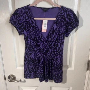 NWT Banana Republic Purple Blouse Petite XS Short Sleeve V-Neck Top - Picture 1 of 11