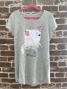 CAMISETA TOP JUSTICE GIRLS TALLA 16 UNICORNIO MANGA CORTA SER GRIS ÚNICA - Imagen 1 de 3