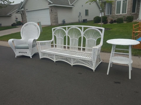 Antique White Stick wicker rattan split reed bamboo porch sofa furniture table Cover