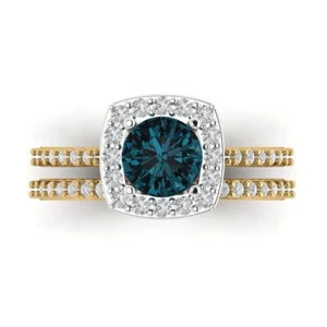 1.495 tcw Round Cut Engagement Ring Set, Topaz 2-Tone Gold Plus Band - Picture 1 of 15