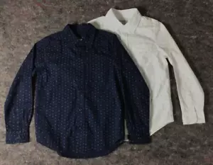 2 Boys Size 7/8 Blue White Button Front Long Sleeve Dress School Shirt - Picture 1 of 14