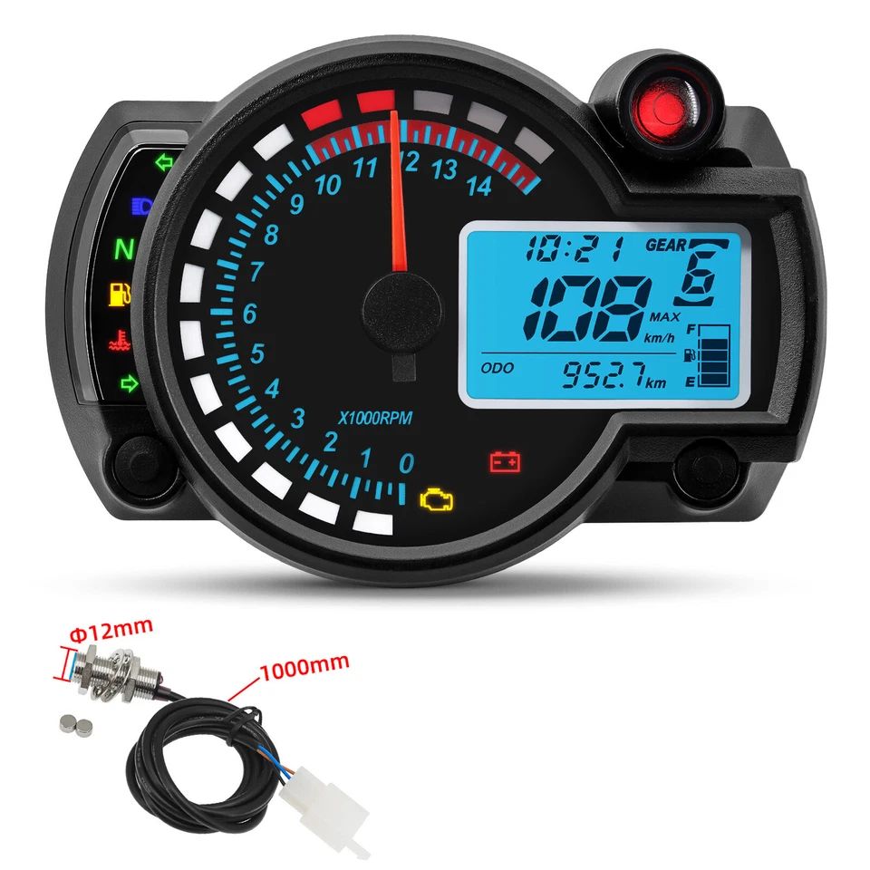 Velocímetro 12V Moto Odómetro Medidor Digital Medidor 7 Colores LED Con Sensor Foto 1 de 4