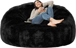 Coprisedia sacco fagioli pelliccia sintetica gigante 6 piedi (solo copertura, senza riempimento) nero lavabile - Foto 1 di 7