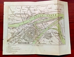 1875 Map of Ludwigshafen Mannheim Germany Rhein Strom Stations Basins Landings - Picture 1 of 3