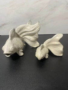 Ceramic Fish Sculpture Goldfish Handmade Two’s Company Tozai Home Pair White - 2 - Picture 1 of 9