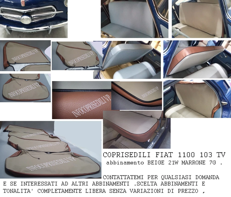 FIAT 1100 103 TV COPRISEDILI SERIE COMPLETA BEIGE 21W MARRONE 7G bordino NERO Foto 1 de 1