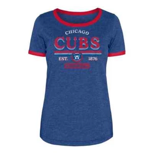 MLB Chicago Cubs Women's Heather Bi-Blend Ringer T-Shirt - S - Picture 1 of 8
