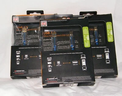 3 Monster USB 3.0 Ultra High Speed Cables.   USB 3.0.  7 Feet long ( LOT #3 ) - Image 1 of 4