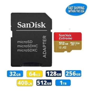 Sandisk Extreme Micro SD Card w/ Adapter 32GB 64GB 128GB 256GB 512GB Nikon GoPro - Image 1 of 4