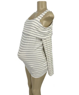 NEW Motherhood Large Cold Shoulder T-Shirt Top Stretchy Striped Maternity VK4 - Image 1 of 4