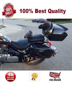 Black Motorcycle Trunk Tail Box Luggage W/Top Rack Backrest Taillight For Yamaha - Picture 1 of 13
