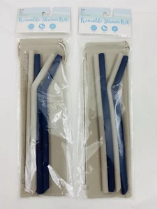 8 pajitas flexibles de silicona de 8" reutilizables con 2 cepillos de limpieza y 2 bolsas - Imagen 1 de 6