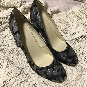 Marc Fisher Silver And Black Brocade Pumps Size 37.5 New - Picture 1 of 10