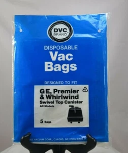 NEW 5 PACK DVC VACUUM CLEANER BAGS FOR GE, PREMIER & WHIRLWIND CANISTER VACUUUMS - Picture 1 of 2