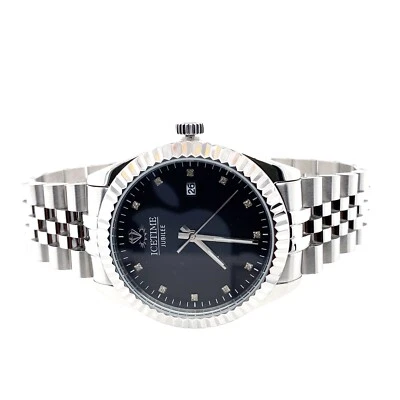 IceTime Jubilee 41mm relógio masculino ouro branco aço mostrador preto diamantes gelados de 0,10 quilates - Imagem 1 de 4
