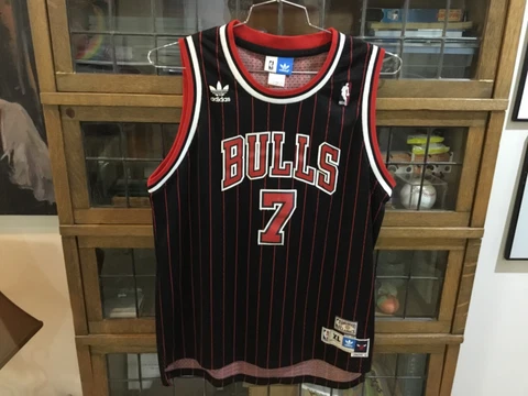 1995 Ben Gordon #7 Chicago Bulls ADIDAS SEWN Black Hardwood Jersey SZ Youth XL Cover