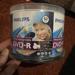 50 PHILIPS Blank 16X DVD-R DVDR White Inkjet Hub Printable 4.7GB Media Disc - Afbeelding 1 van 1